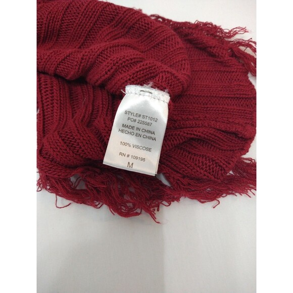 Love J Size M Distressed Cropped Short Sleeve Fringe Thrashed Red Wine Sweater - Picture 11 of 13
